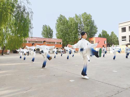 日前，邯郸市经开区沙屯小学学生在操场上演练武氏太极拳。 受访者供图